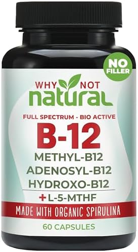 Suplemento de Vitamina B12 Natural Why Not 5000 mcg con Metilcobalamina, Adenosilcobalamina y Complejo de B12 Hidroxilo con Metilfolato 1000 mcg, - imagen 1