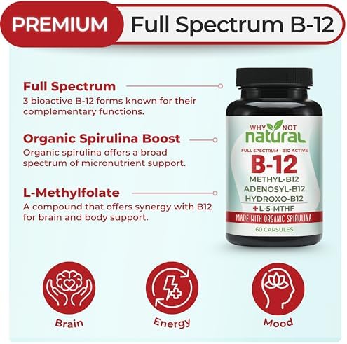Suplemento de Vitamina B12 Natural Why Not 5000 mcg con Metilcobalamina, Adenosilcobalamina y Complejo de B12 Hidroxilo con Metilfolato 1000 mcg, - imagen 2