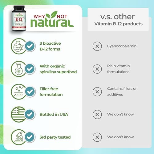 Suplemento de Vitamina B12 Natural Why Not 5000 mcg con Metilcobalamina, Adenosilcobalamina y Complejo de B12 Hidroxilo con Metilfolato 1000 mcg, - imagen 5