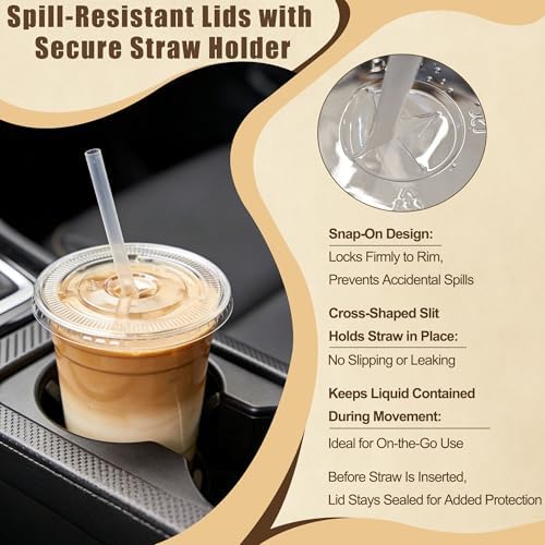 Paquete de 100 Vasos Plásticos de 16oz Zcaukya con Tapas y Popotes, Desechables, Ideales para Café Helado, Refrescos, Smoothies y Jugos - imagen 3