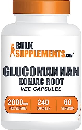 Cápsulas de Glucomanano BulkSupplements.com - Extracto de Raíz de Konjac, Suplemento Herbal, Sin Gluten, 4 Cápsulas por Porción, 240 Contenido - imagen 1