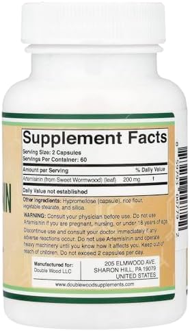 Artemisinina (Artemisia Annua) 200mg por porción, 120 cápsulas (suministro para dos meses), vegano, sin OGM, sin gluten (apoyo inmunológico) de - imagen 2