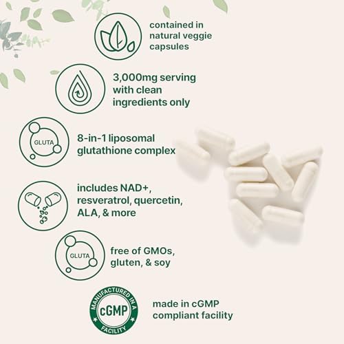 Complejo de Glutatión Reducido Liposomal Micro Ingredients 3,000mg - Suplemento Avanzado 8 en 1 con NAD, Resveratrol, Quercetina, Ácido Alfa Lipoico - imagen 3