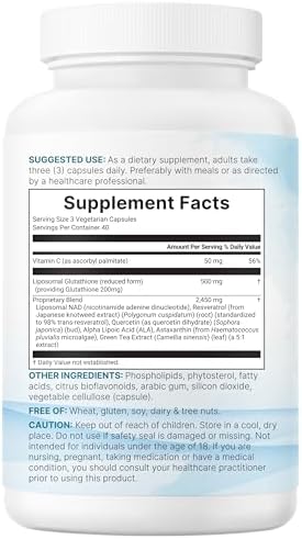 Complejo de Glutatión Reducido Liposomal Micro Ingredients 3,000mg - Suplemento Avanzado 8 en 1 con NAD, Resveratrol, Quercetina, Ácido Alfa Lipoico - imagen 5