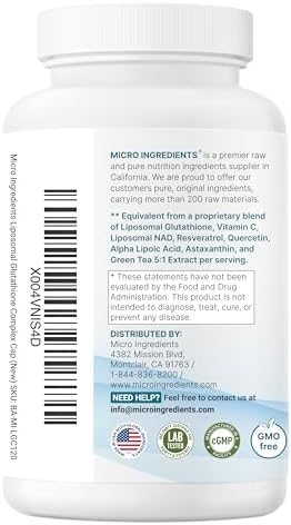 Complejo de Glutatión Reducido Liposomal Micro Ingredients 3,000mg - Suplemento Avanzado 8 en 1 con NAD, Resveratrol, Quercetina, Ácido Alfa Lipoico - imagen 6
