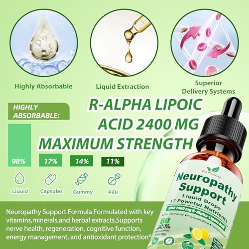 Suplementos para Neuropatía en Gotas Líquidas, Advance 17 en 1 Ácido R-Alpha Lipoico Estabilizado (R-ALA) con Acetil L-Carnitina, Complejo de - imagen 5