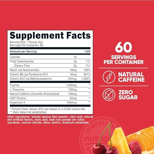 Nutricost Complejo Energético (Sabor Fruta) (60 Porciones) - Polvo de Energía Limpia, Suplemento Dietético de 300g - imagen 2