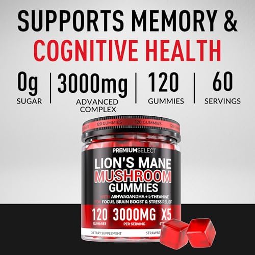 Gomitas de Melena de León Sin Azúcar – 120 Gomitas para Claridad y Soporte Nutricional Cerebral – 3000mg de Hongo Melena de León con Ashwagandha y - imagen 2