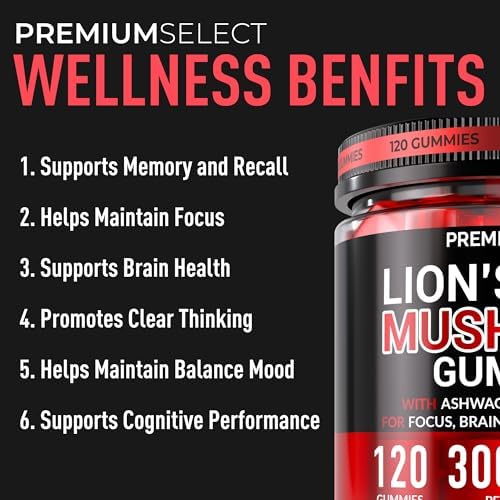 Gomitas de Melena de León Sin Azúcar – 120 Gomitas para Claridad y Soporte Nutricional Cerebral – 3000mg de Hongo Melena de León con Ashwagandha y - imagen 4