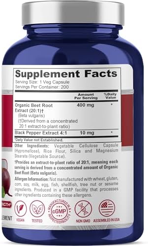 NusaPure Raíz de Betabel Orgánica, 400 mg, 200 Cápsulas Veganas (No GMO) - imagen 2