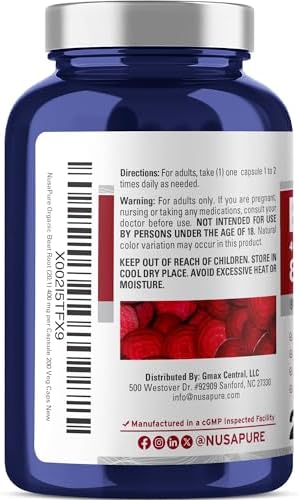 NusaPure Raíz de Betabel Orgánica, 400 mg, 200 Cápsulas Veganas (No GMO) - imagen 3