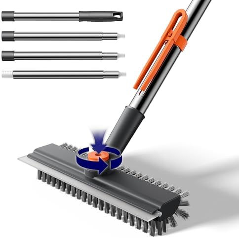 Cepillo de Piso HelpX Pequeño con Mango Ajustable, 3 en 1, Cepillo de Cerdas Duras, Limpiador con Squeegee y Pinzas para Baño, Azulejos, Patio y - imagen 1