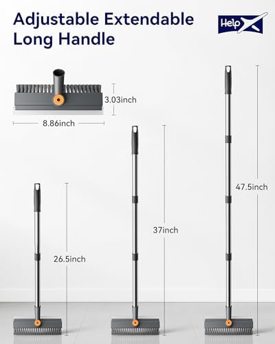 Cepillo de Piso HelpX Pequeño con Mango Ajustable, 3 en 1, Cepillo de Cerdas Duras, Limpiador con Squeegee y Pinzas para Baño, Azulejos, Patio y - imagen 2