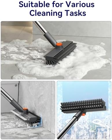 Cepillo de Piso HelpX Pequeño con Mango Ajustable, 3 en 1, Cepillo de Cerdas Duras, Limpiador con Squeegee y Pinzas para Baño, Azulejos, Patio y - imagen 3
