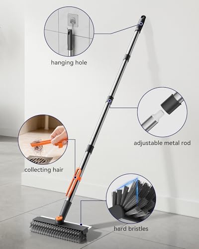 Cepillo de Piso HelpX Pequeño con Mango Ajustable, 3 en 1, Cepillo de Cerdas Duras, Limpiador con Squeegee y Pinzas para Baño, Azulejos, Patio y - imagen 5