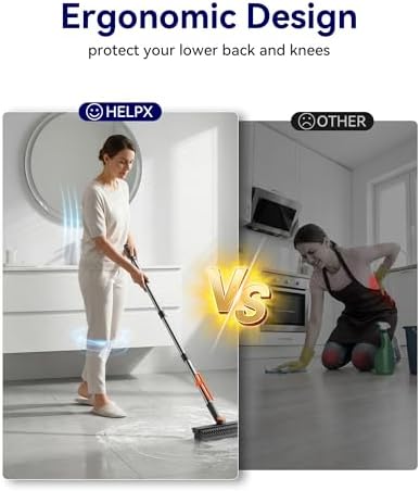Cepillo de Piso HelpX Pequeño con Mango Ajustable, 3 en 1, Cepillo de Cerdas Duras, Limpiador con Squeegee y Pinzas para Baño, Azulejos, Patio y - imagen 7