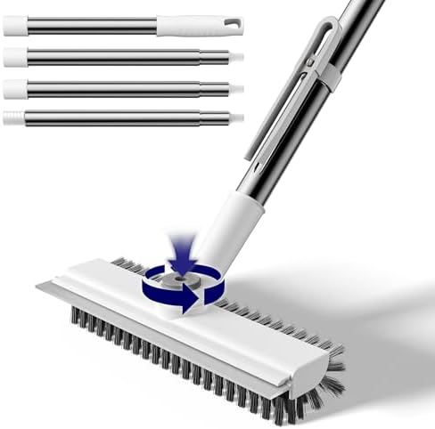 Cepillo de Piso HelpX Pequeño con Mango Ajustable, 3 en 1, Cepillo de Cerdas Duras, Limpiador con Squeegee y Pinzas para Baño, Azulejos, Patio y - imagen 8