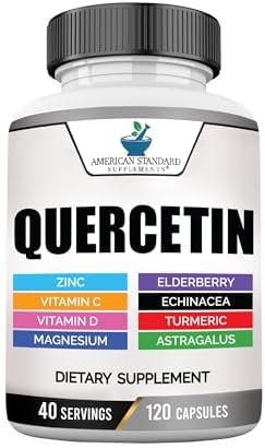 Suplementos American Standard Quercetina 1000mg con Zinc, Vitamina C, D3, Magnesio, Saúco, Equinácea, Cúrcuma y Astrágalo - Sin Gluten, No GMO, 120 - imagen 1
