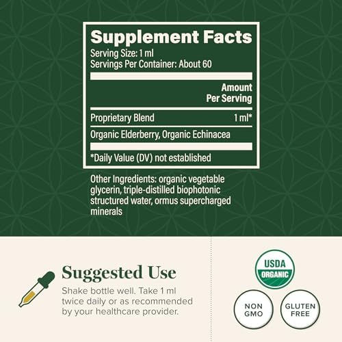 Suplemento Líquido Orgánico de Saúco y Equinácea Global Healing | Apoyo Antioxidante al Sistema Inmunológico para Adultos y Niños, Vegano, No GMO, - imagen 3