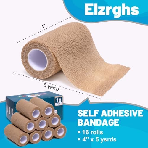 Venda Autoadhesiva Elzrghs, Paquete de 16, 4 x 5 Yardas, Bandaje Cohesivo Elástico, Venda Deportiva, Venda Veterinaria, Color Piel - imagen 2