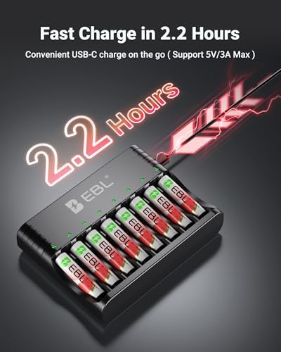 Baterías Recargables AAA EBL de Litio con Cargador, Paquete de 8, 1300mWh 1.5V, 1600+ Ciclos, Duraderas para Control Remoto - imagen 5