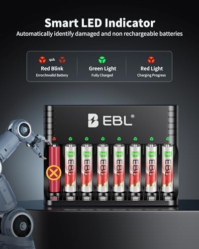 Baterías Recargables AAA EBL de Litio con Cargador, Paquete de 8, 1300mWh 1.5V, 1600+ Ciclos, Duraderas para Control Remoto - imagen 6