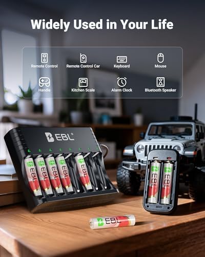 Baterías Recargables AAA EBL de Litio con Cargador, Paquete de 8, 1300mWh 1.5V, 1600+ Ciclos, Duraderas para Control Remoto - imagen 7