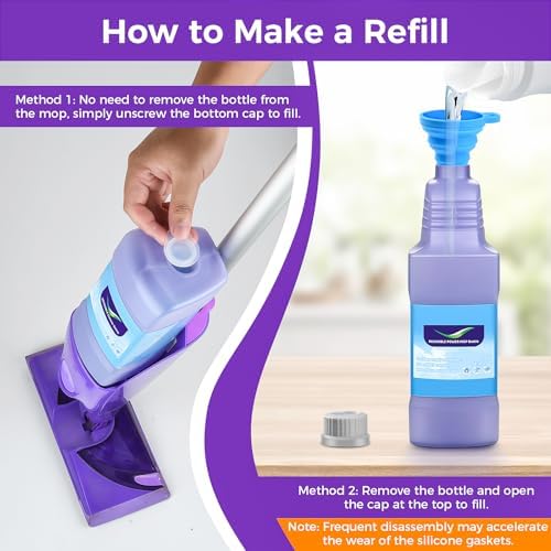 Botella de Reemplazo Recargable para Mopa Swiffer® Wet Jet™, 1250ml / 42 oz, Vacía, Antifugas, Botella de Recarga de Solución de Limpieza con 7 Gomas - imagen 4