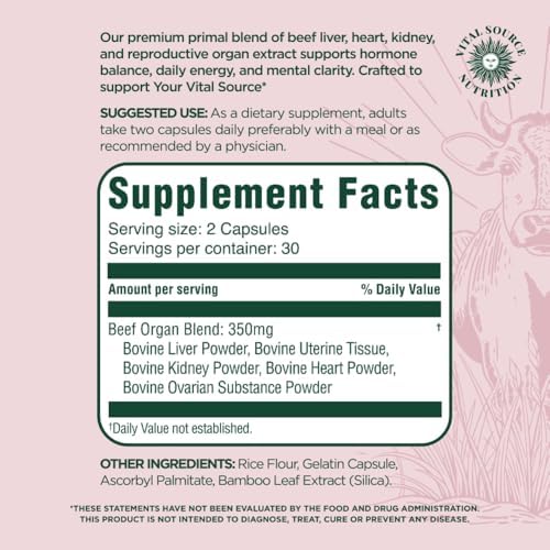 Vital Source Nutrition - Cápsulas BiFi - Mezcla Primal de Órganos de Res - Suplementos Ancestrales Premium para Mujeres - Apoya la Salud Hormonal, - imagen 4