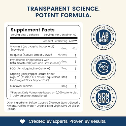 NUISM CoQ10 600mg Softgels, Suplemento de Ubiquinol Q10, Máxima Absorción de Antioxidantes para la Salud del Corazón y Energía - imagen 2