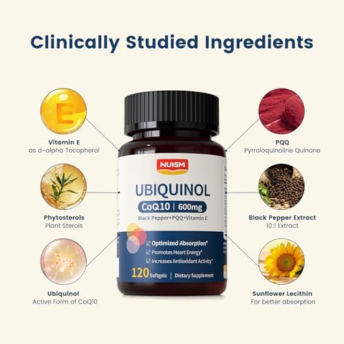 NUISM CoQ10 600mg Softgels, Suplemento de Ubiquinol Q10, Máxima Absorción de Antioxidantes para la Salud del Corazón y Energía - imagen 3