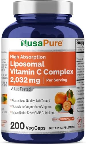 NusaPure Vitamina C Liposomal 2032mg - 200 Cápsulas Veganas, BioPerine - Alta Absorción de Ácido Ascórbico - imagen 1