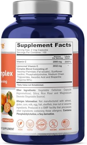 NusaPure Vitamina C Liposomal 2032mg - 200 Cápsulas Veganas, BioPerine - Alta Absorción de Ácido Ascórbico - imagen 2