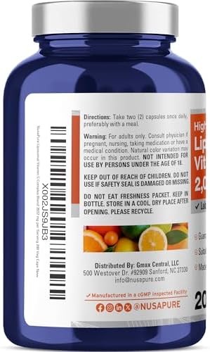 NusaPure Vitamina C Liposomal 2032mg - 200 Cápsulas Veganas, BioPerine - Alta Absorción de Ácido Ascórbico - imagen 3