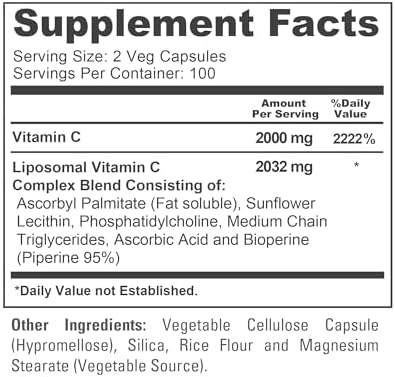 NusaPure Vitamina C Liposomal 2032mg - 200 Cápsulas Veganas, BioPerine - Alta Absorción de Ácido Ascórbico - imagen 4