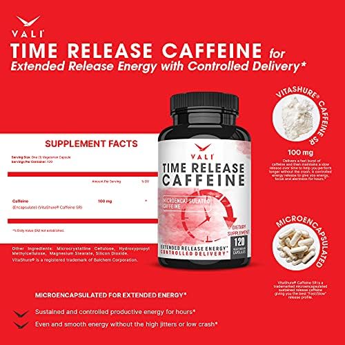 Cápsulas de Cafeína de Liberación Prolongada VALI 100mg - Suplemento Nootrópico Avanzado para Energía, Enfoque y Claridad. 120 Cápsulas Veganas - imagen 3
