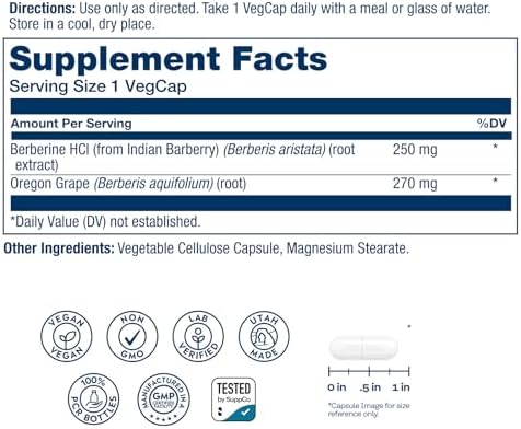 SOLARAY Berberina 250mg - Suplemento de Berberina para un Estilo de Vida Saludable y Activo - Con HCl de Berberina de Berberis Indica y Uva de Oregón - imagen 2