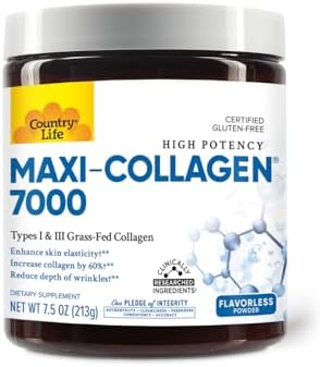 Country Life Maxi-Collagen 7000 en polvo - Péptidos de colágeno bioactivos Verisol, Vitamina C, A y Biotina, 4,500 mg de colágeno de pastura Tipo I y - imagen 1