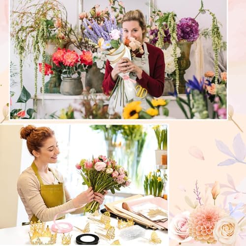 Cridoz 195 Piezas de Accesorios para Ramo de Flores: 40 Papeles de Regalo, 4 Coronas Doradas, 48 Decoraciones de Mariposa, 100 Pines y 3 Listones - imagen 5