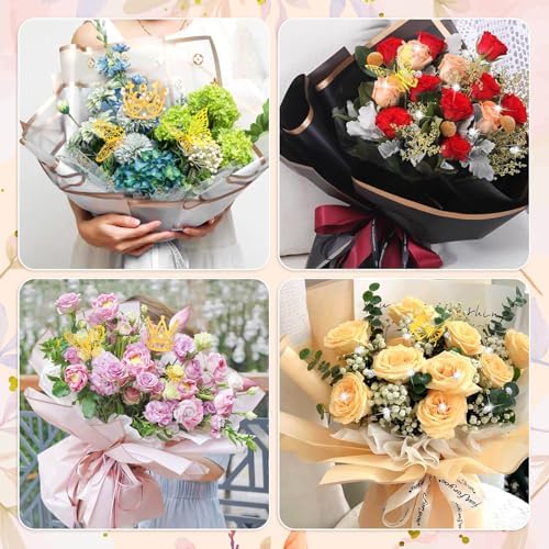 Cridoz 195 Piezas de Accesorios para Ramo de Flores: 40 Papeles de Regalo, 4 Coronas Doradas, 48 Decoraciones de Mariposa, 100 Pines y 3 Listones - imagen 6