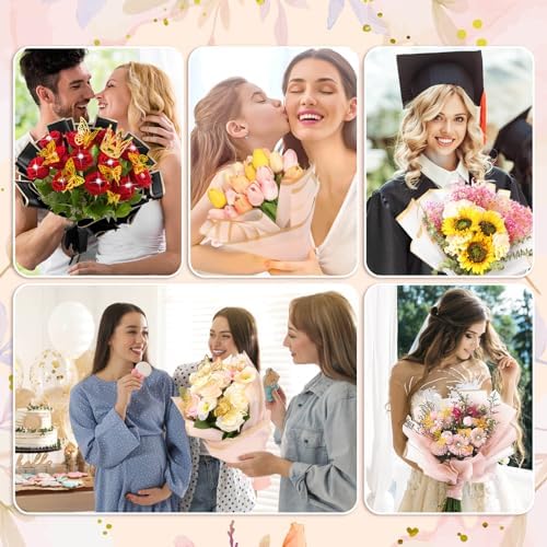 Cridoz 195 Piezas de Accesorios para Ramo de Flores: 40 Papeles de Regalo, 4 Coronas Doradas, 48 Decoraciones de Mariposa, 100 Pines y 3 Listones - imagen 7