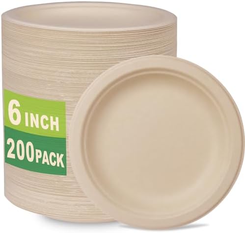 Platos de Postre Compostables GreenWorks de 6 - 200 Piezas, de Papel Biodegradable de Bagazo y Fibra de Bambú, Resistentes y Ecológicos - imagen 1