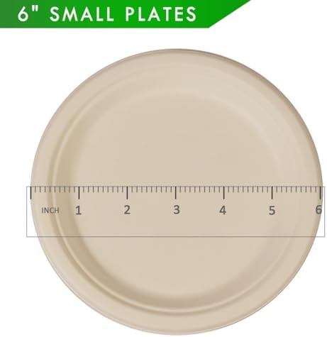Platos de Postre Compostables GreenWorks de 6 - 200 Piezas, de Papel Biodegradable de Bagazo y Fibra de Bambú, Resistentes y Ecológicos - imagen 2