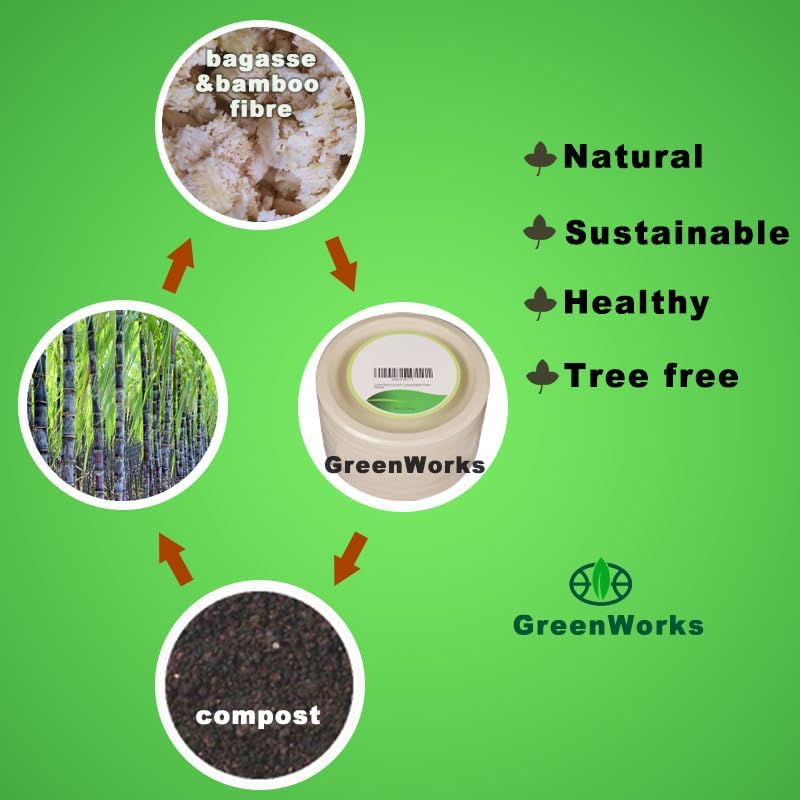 Platos de Postre Compostables GreenWorks de 6 - 200 Piezas, de Papel Biodegradable de Bagazo y Fibra de Bambú, Resistentes y Ecológicos - imagen 5