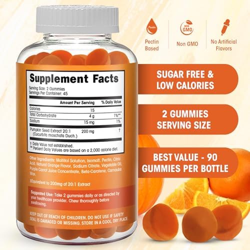 Gomitas de Aceite de Semilla de Calabaza Sin Azúcar - Suplemento Vegano para Crecimiento del Cabello, Apoyo a la Vejiga y Piel Joven - 90 Unidades - imagen 2