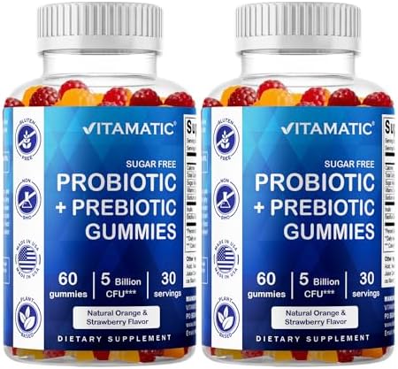 Gomitas Probióticas Sin Azúcar Vitamatic para Hombres y Mujeres – 5 Mil Millones de CFUs - 60 Gomitas por Botella | Paquete de 2 (120 Gomitas) Apoyo - imagen 1