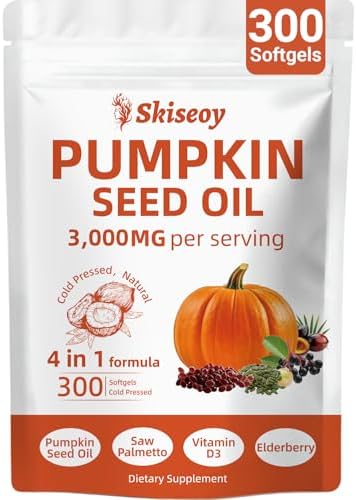 Aceite de Semilla de Calabaza con Saw Palmetto, 300 Softgels | Vitamina D3 & Saúco 4 en 1, 3000mg Aceite Virgen Prensado en Frío | Apoya Salud del - imagen 1
