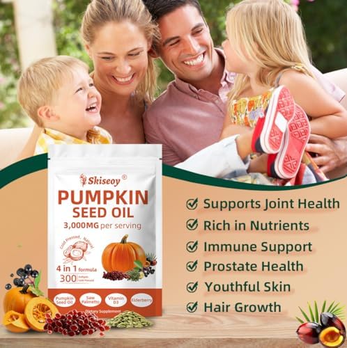 Aceite de Semilla de Calabaza con Saw Palmetto, 300 Softgels | Vitamina D3 & Saúco 4 en 1, 3000mg Aceite Virgen Prensado en Frío | Apoya Salud del - imagen 5