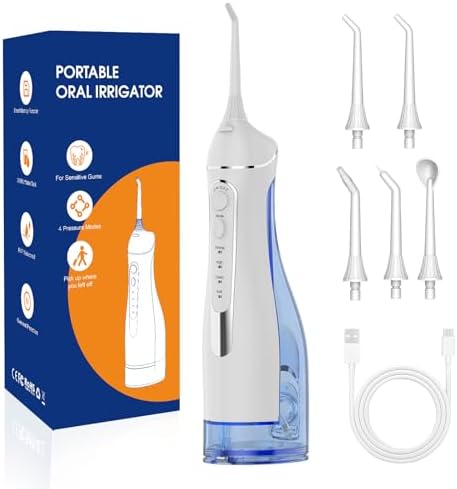 Hilo Dental Portátil Recargable IPX7, Irrigador Oral con 4 Modos y 5 Puntas, 300ml - Ideal para Brackets y Encías Sensibles, Uso en Casa y Viajes - imagen 1