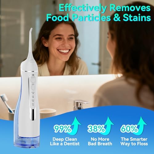 Hilo Dental Portátil Recargable IPX7, Irrigador Oral con 4 Modos y 5 Puntas, 300ml - Ideal para Brackets y Encías Sensibles, Uso en Casa y Viajes - imagen 4